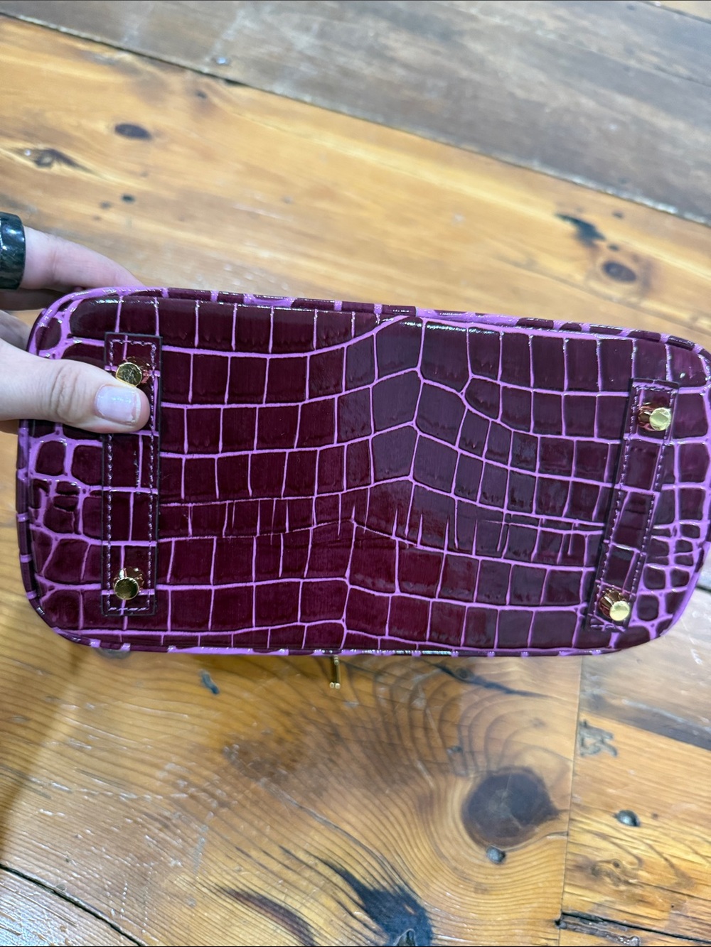 Purple Croc-Embossed Satchel Handbag with Lock Gold Hardware Purse - Picture 8 of 13
